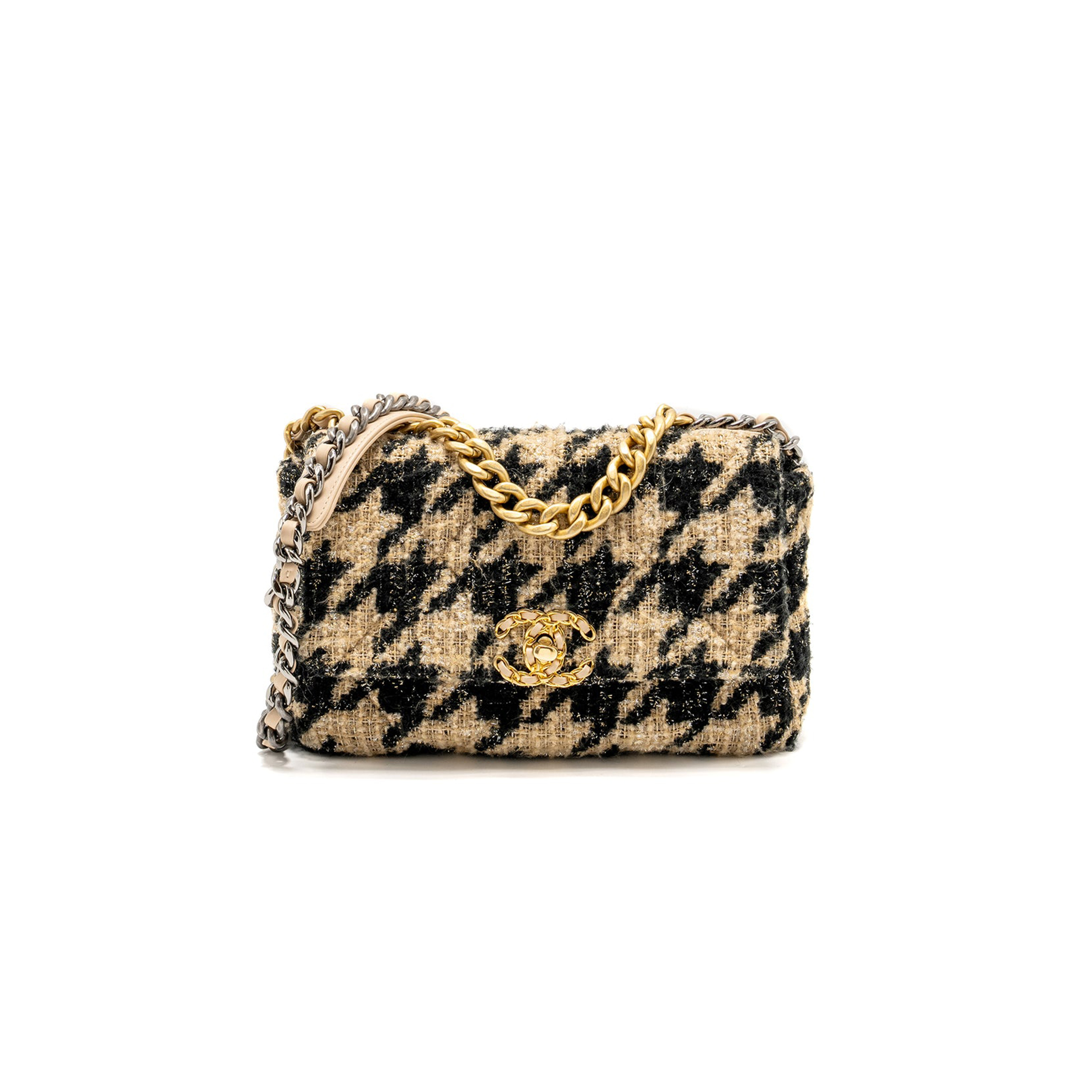 CHANEL 19 FLAP BAG TWEED BEIGE BLACK MULTICOLOUR HARDWARE AS1160 (26*16*9cm)